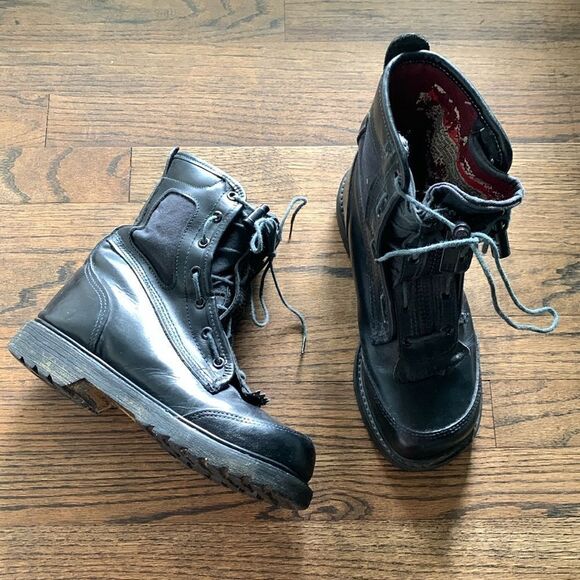 Vibram RRO black leather hard core steel toe boots Union made USA woman’s 7 - Picture 1 of 13